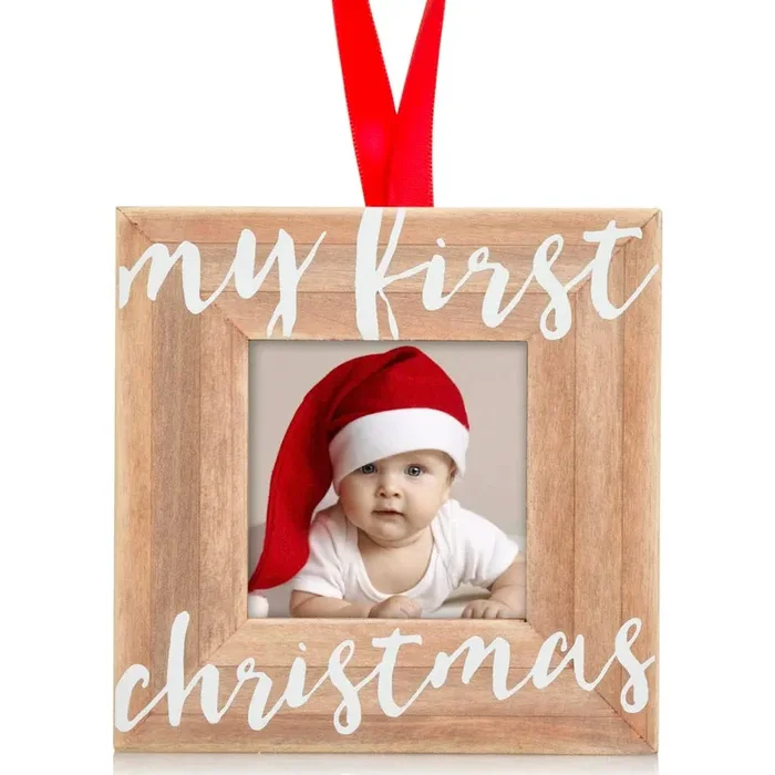 Pearhead My First Christmas Holiday Wooden Picture Frame Ornament