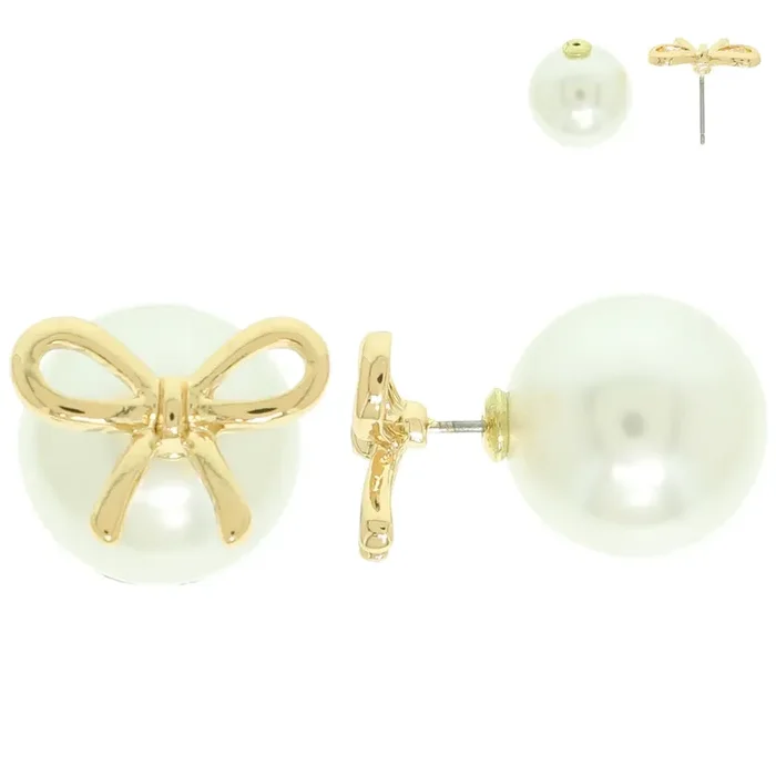 Pearl Short Tail Bow Post Earrings