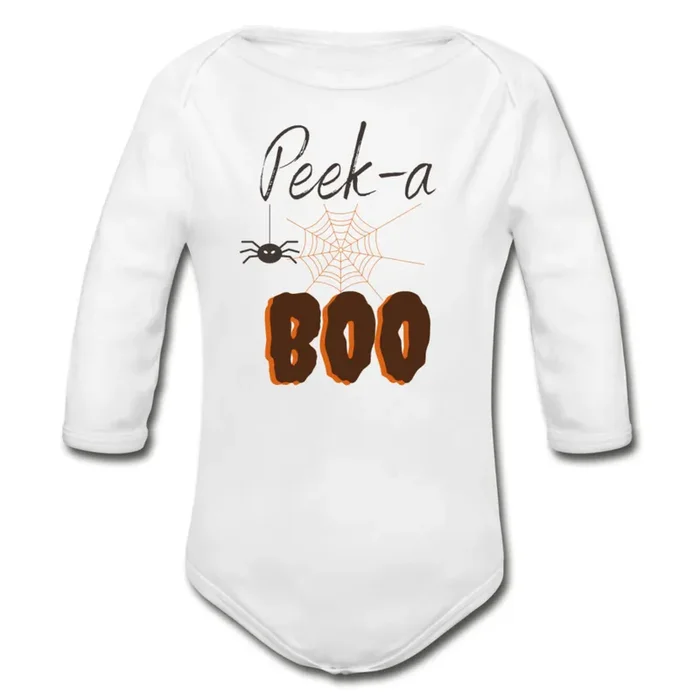 Peek-a-BOO Halloween Organic Long Sleeve Onesie | Light