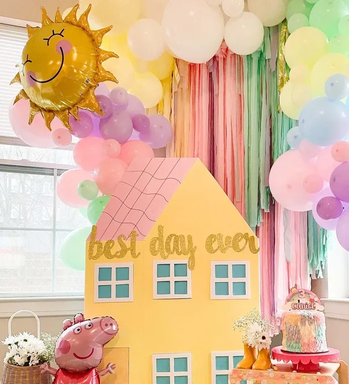 Peppa Pig-inspired Pastel Rainbow Balloon Garland Kit