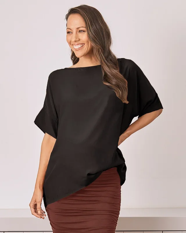 Pia Maternity Relax Fit Short Sleeve Top – Black