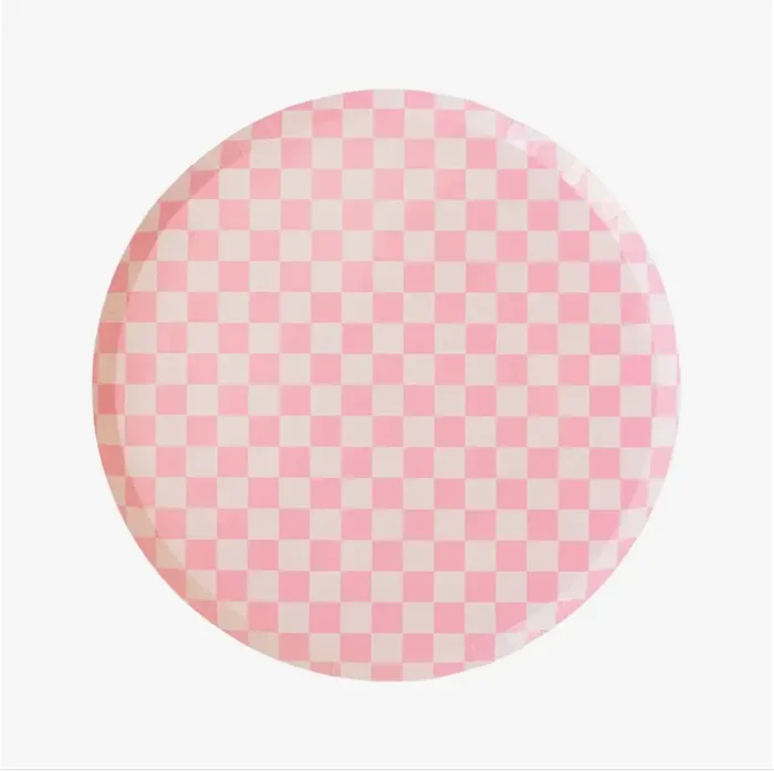 Pink Check Large Dinner Plates For Valentine’s Day