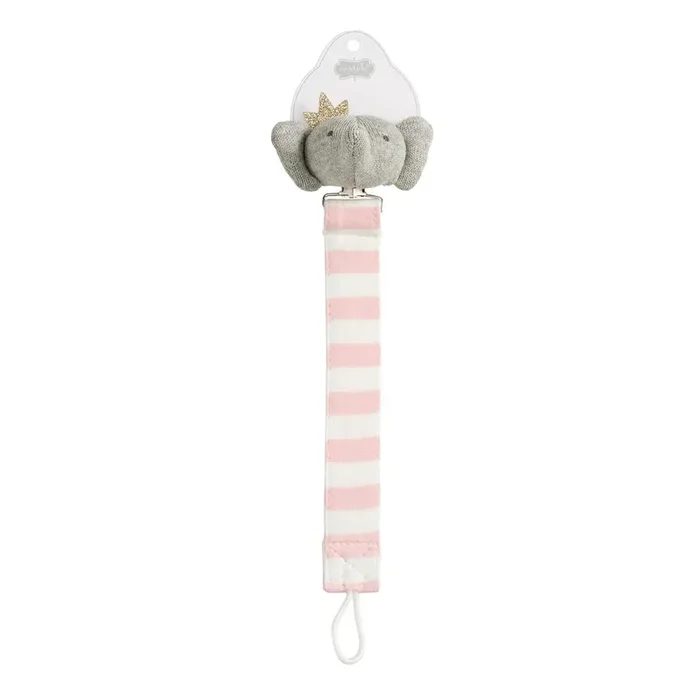 Pink Elephant Knit Pacifier Clip