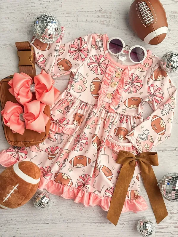 Pink Footballs & Pom Poms Twirl Dress