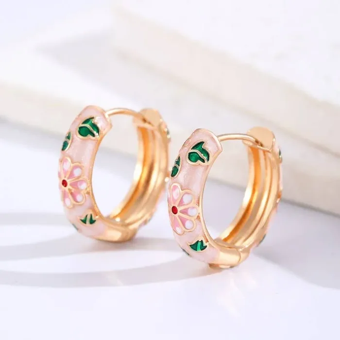 Pink Vintage Cloisonné Hoop Earrings