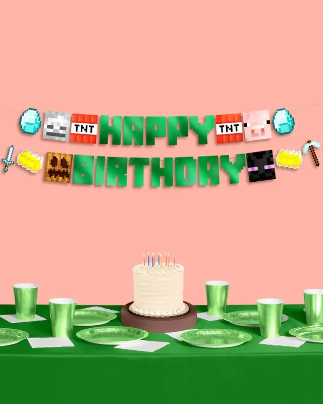 Pixel Mining Birthday Banner – Green Mirrored Banner