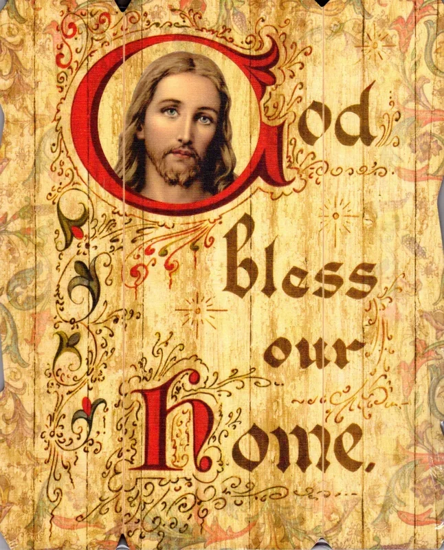 Plaque – Antique God Bless Our Home 23x19cm