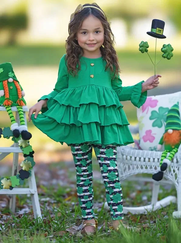 Playful St. Paddy Striped Clover Legging Set