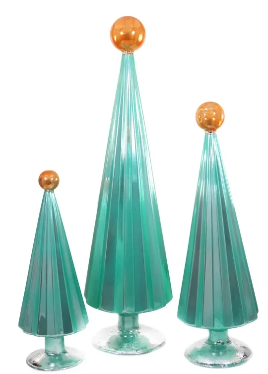 Pleated Tree Mint Orange Set Of 3