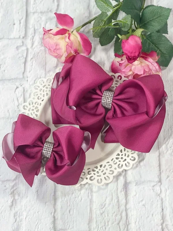 Plum Rhinestone Center Knot Hair Bows (2 Size Options!)