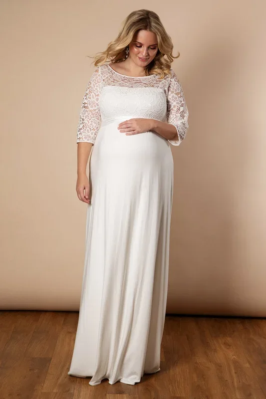 Plus size maternity wedding dress with back cutout, long