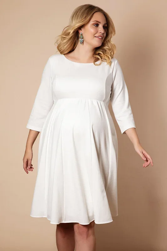 Plus size maternity wedding dress with boat neckline