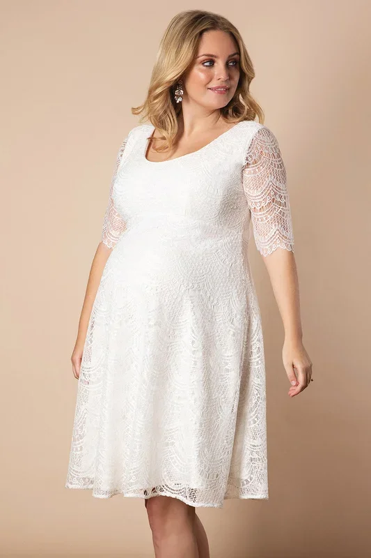 Plus size maternity wedding dress with lace sleeves