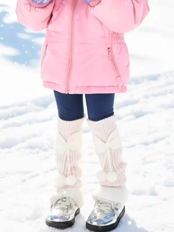 Plush Bow and Pom Pom Leg Warmers