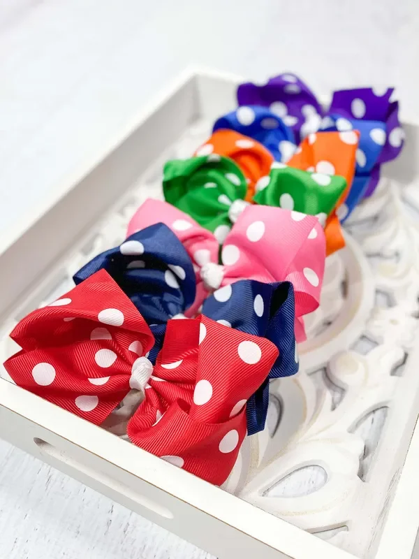 Polka Dot Hair Bow – Alligator Clip – 4.5 ” : FINAL SALE