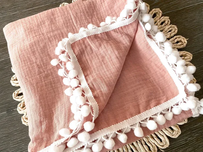 Pom Swaddle Blanket – Dusty Pink