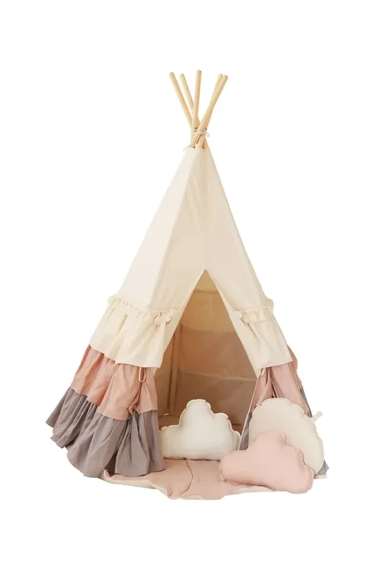 powder Frills Teepee Tent With Frills And Powder Pink – Shell Mat Set