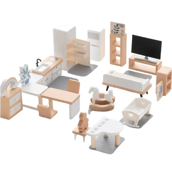 **pre-order (ships In 1-2 Weeks)**wooden Dollhouse Furniture Toy Pretend Play Set