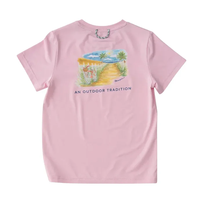 Prodoh- Girls Pro Performance Short Sleeve Fishing T-shirt in Pink Lady Beach Bike Path