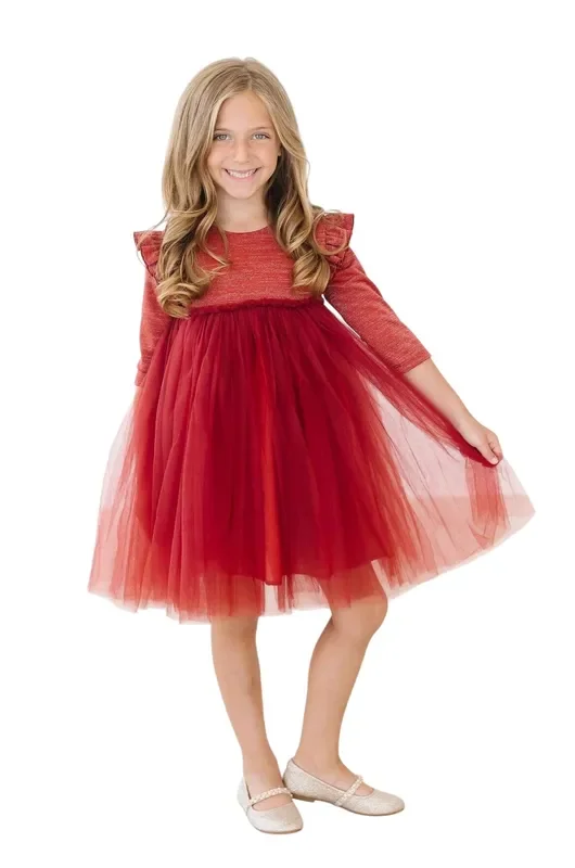 Pumpkin Spice Shimmer 3/4 Sleeve Tutu Dress