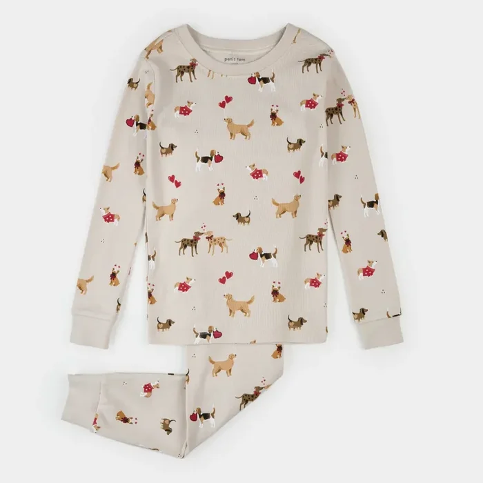 Puppy Love Print on Beige PJ Set