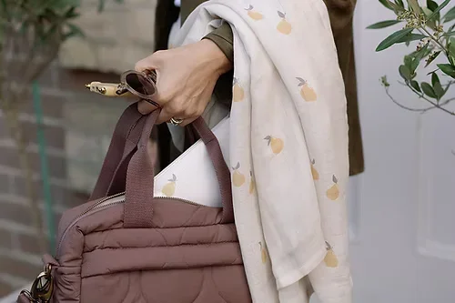 Quilted Stroller Bag – Mocha/Pears Print