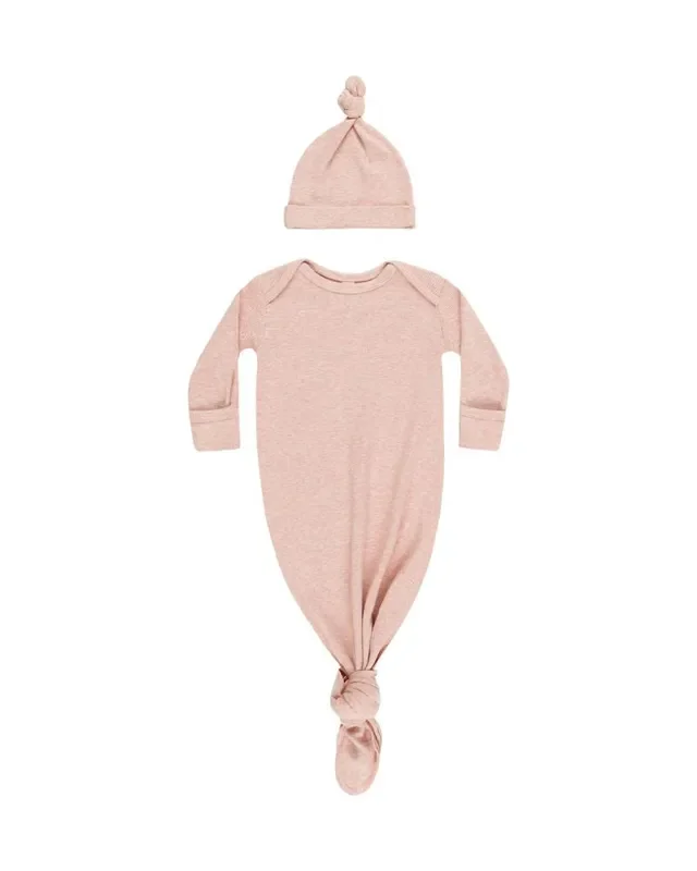 Quincy Mae Baby Girl Knotted Baby Gown and Hat