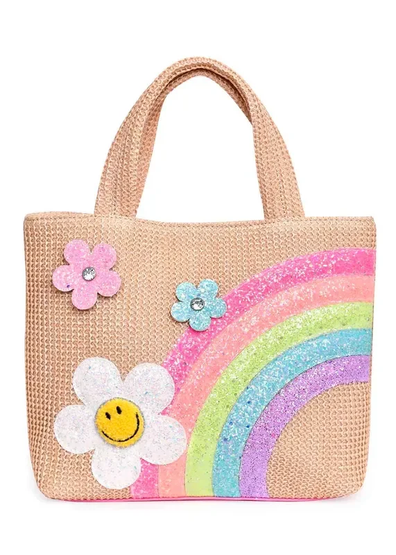 Rainbow Daisy Straw Mini Tote Bag
