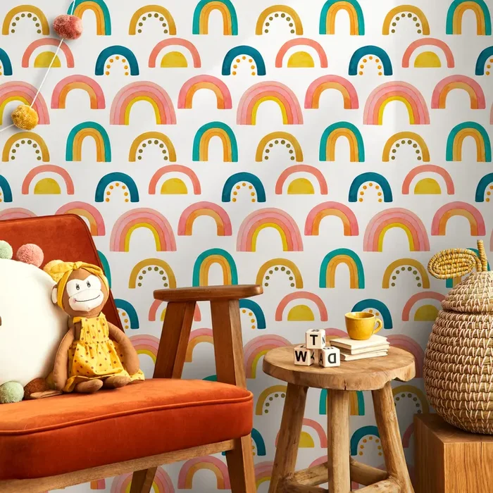 Rainbow Wallpaper With A Watercolor Style In Pink, Yellow, And Teal – B863