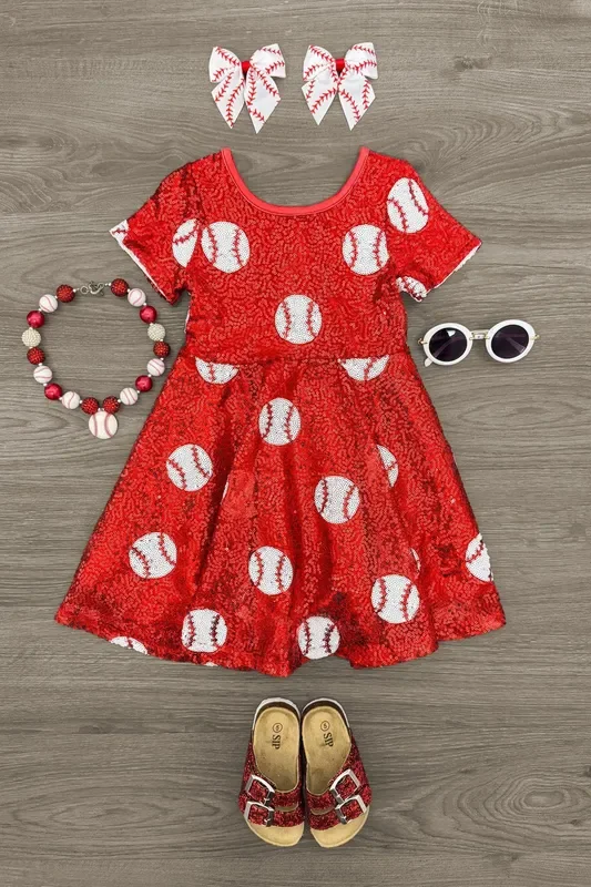 Red Sequin Baseball Dress