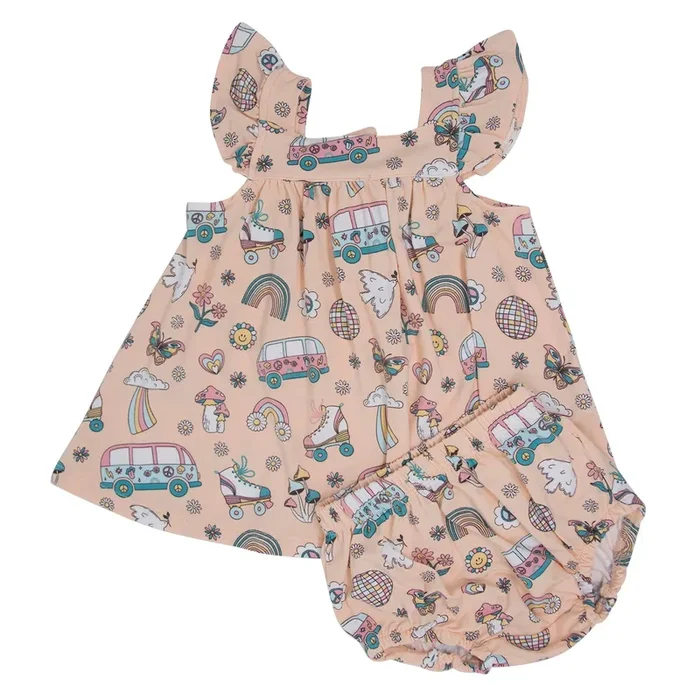 Retro Roller Skates Ruffle Dress With Bloomer