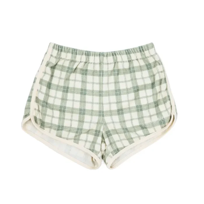 Retro Shorts | Organic Cotton Terry – Fern Plaid