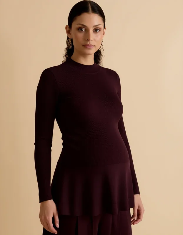Rib Knit Detail Peplum Jumper