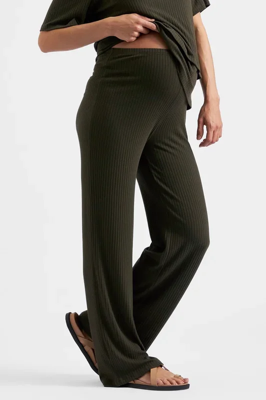 Ribbed loose fit maternity trousers khaki
