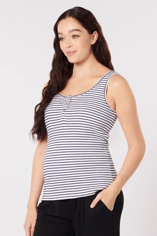 Ribbed maternity and nursing striped top with button placket