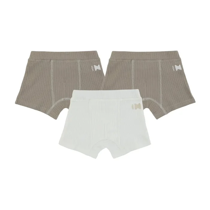 Ribbed Taupe + White (3 Boxers)