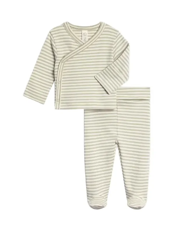 Riley Kimono Top + Pant Set – Mint Stripe