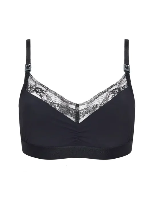 Rosa Lace Trim Nursing Bra – Black