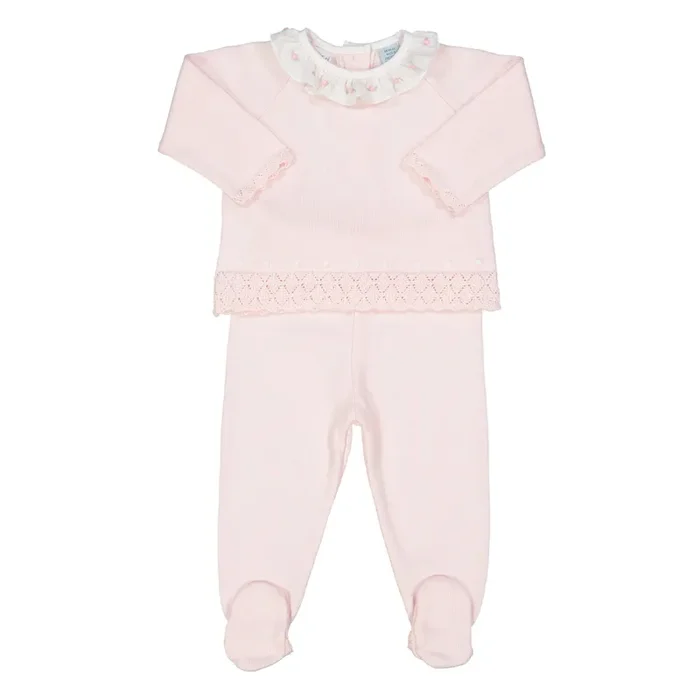 Rose Ruffle Collared Diamond Knit Set