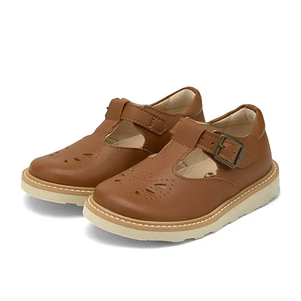 Rosie Vegan T-Bar Kids Shoe Chestnut Brown Synthetic Leather