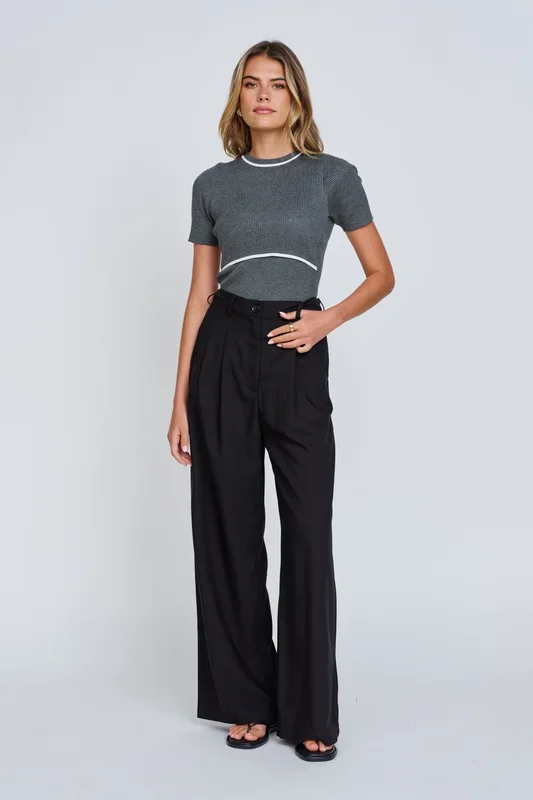 Rowe Knit Panel Top – Charcoal Marle / White