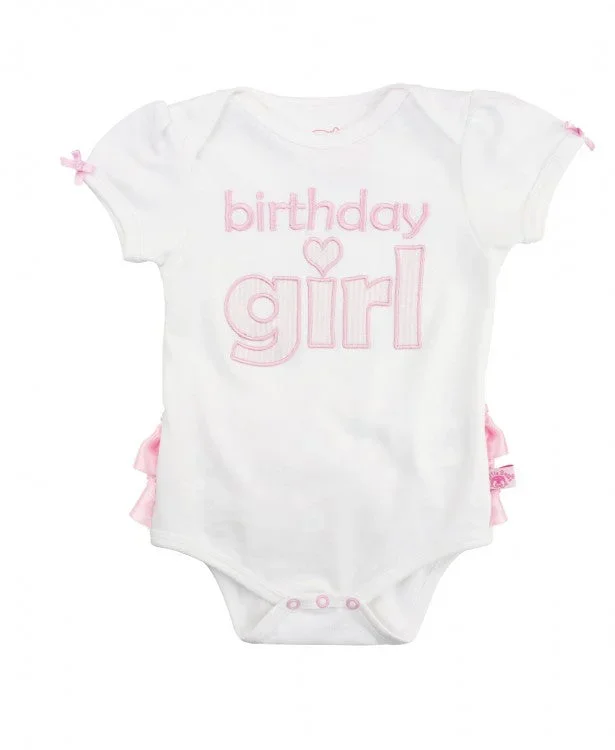Ruffle Butts Girl Birthday Bodysuit in Pink Seersucker