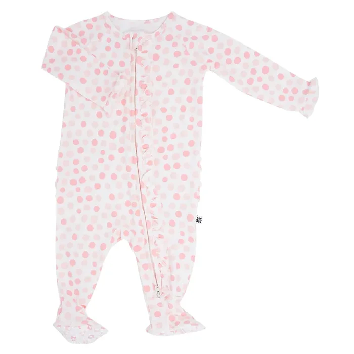 Ruffle Footie – Polka Dot Pink