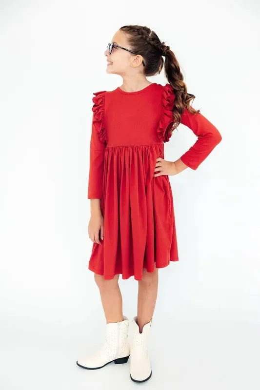 Ruffle Twirl Dress | Red