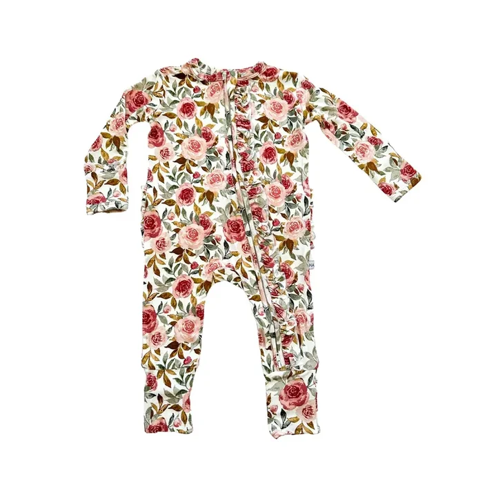 Ruffle Zipper One Piece – Dusty Pink Floral