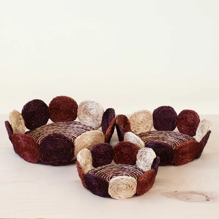 Rust And Mauve Handwoven Storage Basket – Fruit Basket, Set Of 3 | Likhâ