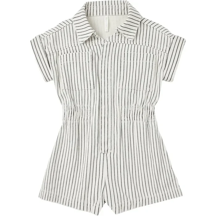 Rylee + Cru Utility Romper – Navy Pinstripe