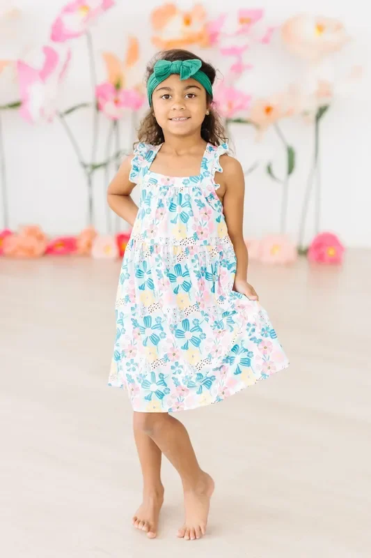 SALE Floral Garden Ruffle Cross Back Dress