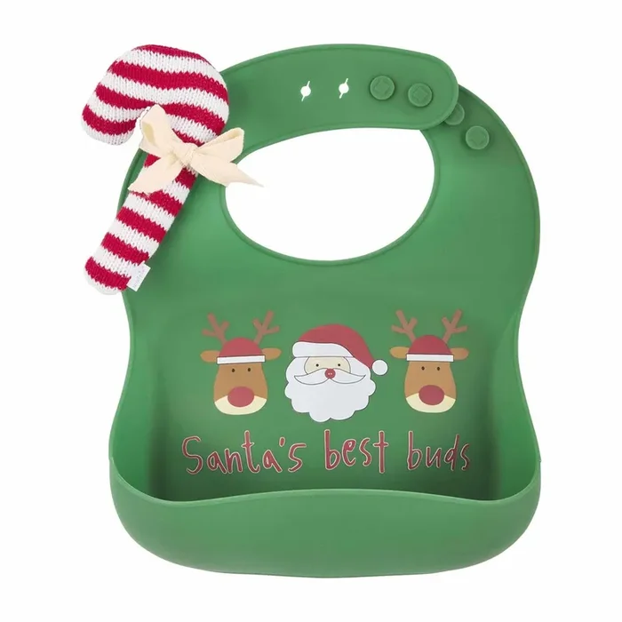 Santa’s Buds Silicone Bib & Rattle Set