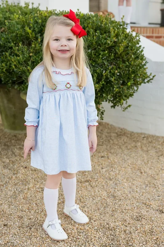 Sara Wreath Christmas smocked dress